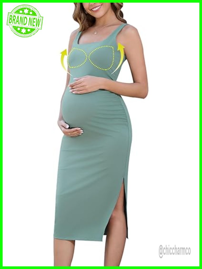Sleeveless Maternity Dress With Built-In Bra Side Ruched